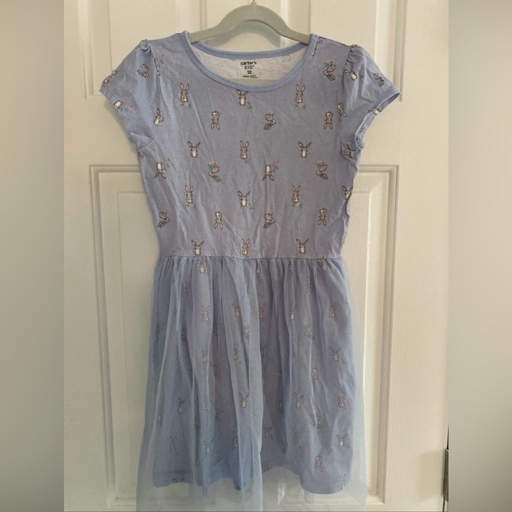 Girls Carters Dress Size 12 Blue Tulle Bunnies Easter Bunny